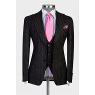 Dylan Black Striped Stylish Three Pieces Business Suit