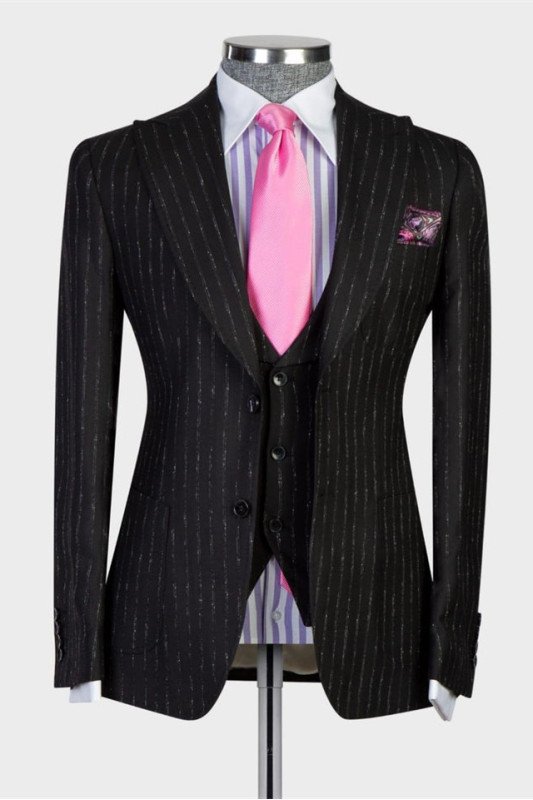 Dylan Black Striped Stylish Three Pieces Business Suit