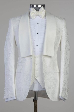 Aiden Classic White Jacquard Best Fitted Wedding Men Suit Aiden Classic White Jacquard Best Fitted Wedding Men Suit