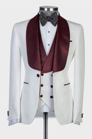 Angel Chic White Jacquard Close Fitting Three Piece Wedding Suit for Men Angel Chic White Jacquard Close Fitting Three Piece Wedding Suit for Men