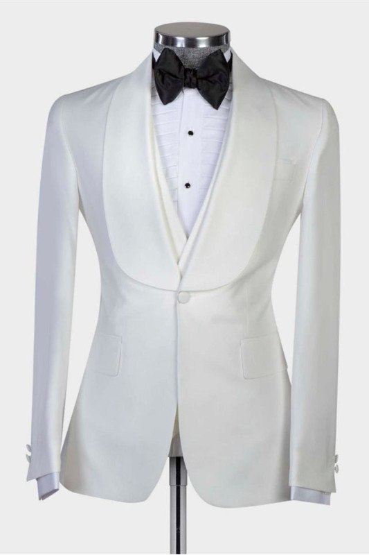 Jose Classic White Shawl Lapel Three Pieces Wedding Groom Suit