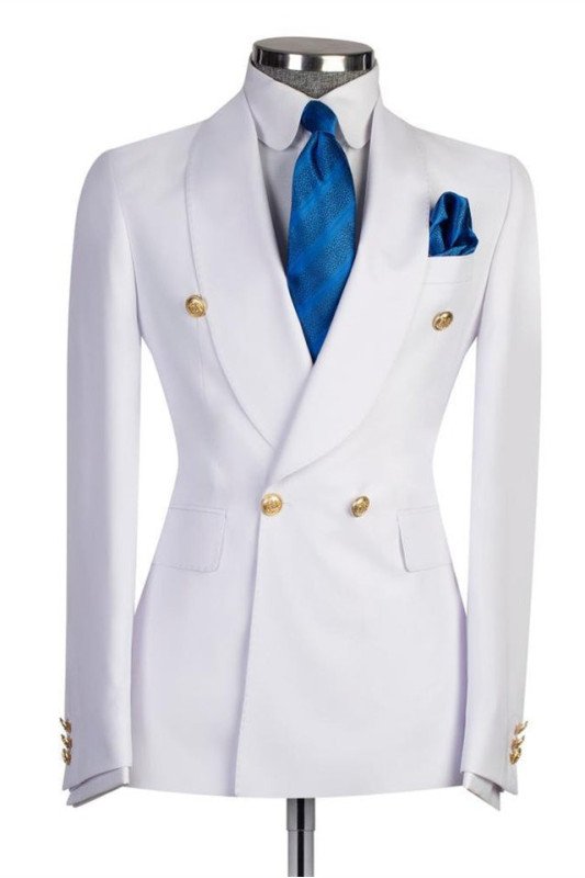 Zachary Simple Double Breasted White Shawl Lapel Close Fitting Men Suit