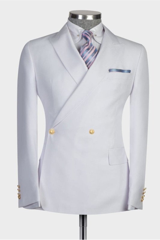 Caleb Bespoke White Peaked Lapel One Button Wedding Suit for Men