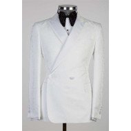 Jack Stylish White Jacquard Peaked Lapel Wedding Men Suit