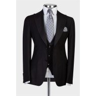 Aidan Simple Black Three Pieces Peaked Lapel Formal Business Suit