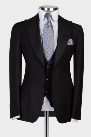 Aidan Simple Black Three Pieces Peaked Lapel Formal Business Suit Aidan Simple Black Three Pieces Peaked Lapel Formal Business Suit