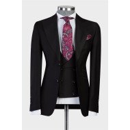 Justin Bespoke Black Peaked Lapel Slim Fit Men Suit for Business Justin Bespoke Black Peaked Lapel Slim Fit Men Suit for Business