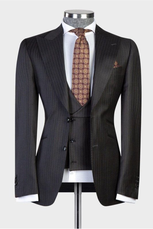 Jordan Black Three Pieces Striped Close Fitting Business Suits