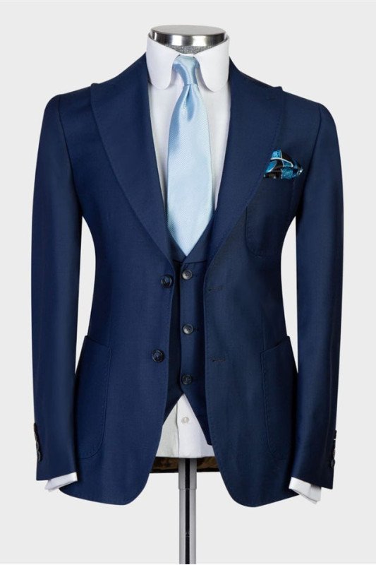 Jordan Stylish Dark Blue Peaked Lapel Men Suits for Business