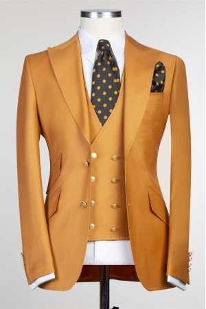 Thomas Fashion Gold Brown Three Pieces Peaked Lapel Men Suit Thomas Fashion Gold Brown Three Pieces Peaked Lapel Men Suit