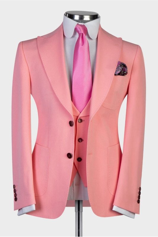 Cameron Chic Candy Pink Three Pieces Peaked Lapel Prom Suits