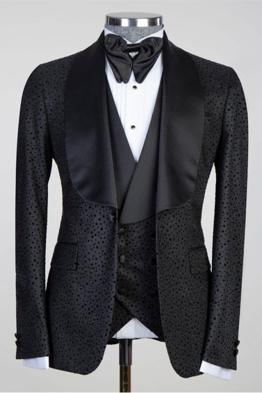 Connor Bespoke Black Three Piece Shawl Lapel Wedding Suit