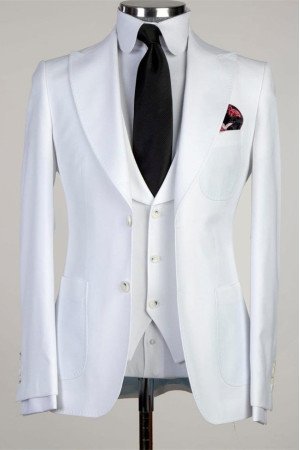 Diego Simple White Peaked Lapel Three Pieces Wedding Suit