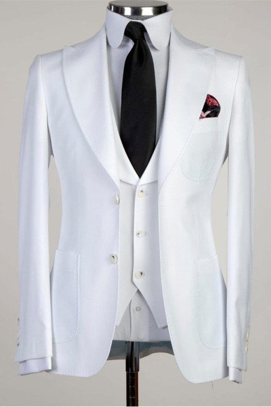 Diego Simple White Peaked Lapel Three Pieces Wedding Suit