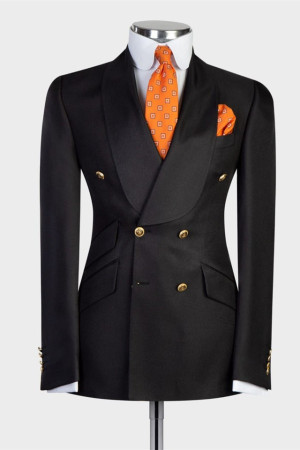 Aaron Black Double Breasted Shawl Lapel Men Suits for Wedding Aaron Black Double Breasted Shawl Lapel Men Suits for Wedding