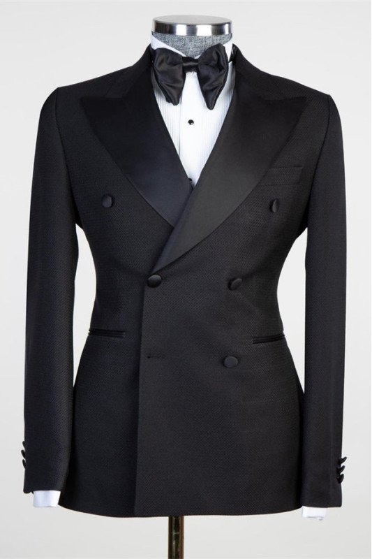 Lucas Chic Black Double Breasted Peaked Lapel Men Suit for Wedding