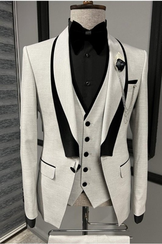 Liam Off White Shawl Lapel Close Fitting Men Suit for Wedding