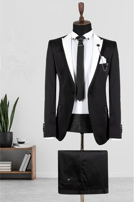 Timothy Stylish Black One Button Peaked Lapel Men Suit