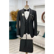 Antonio Chic Black Shawl Lapel One Button Slim Fit Wedding Suit for Men