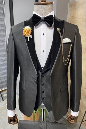 Steven Fashion Dark Gray Peaked Lapel Three Piece Wedding Suit Steven Fashion Dark Gray Peaked Lapel Three Piece Wedding Suit