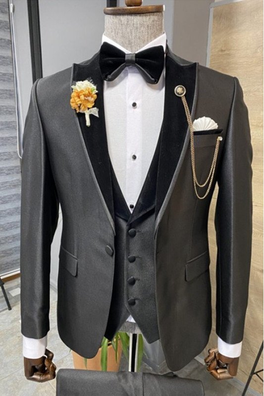 Steven Fashion Dark Gray Peaked Lapel Three Piece Wedding Suit