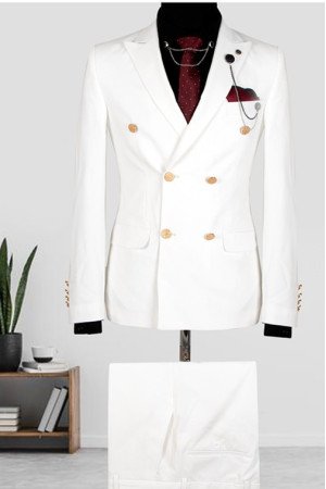 Jaden Classic White Double Breasted Peaked Lapel Wedding Suit Jaden Classic White Double Breasted Peaked Lapel Wedding Suit