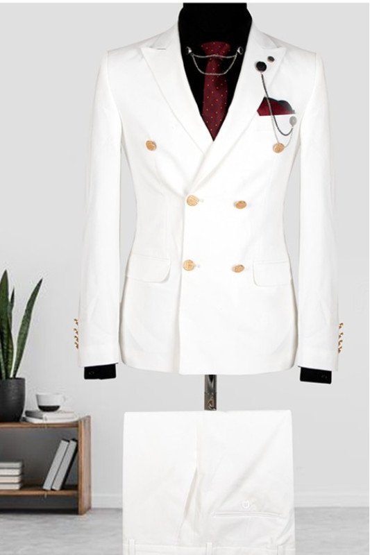 Jaden Classic White Double Breasted Peaked Lapel Wedding Suit