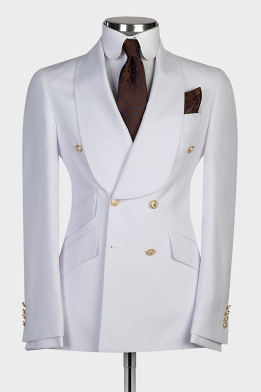 Jeremiah Classic White Shawl Lapel Bespoke Double Breasted Men Suit