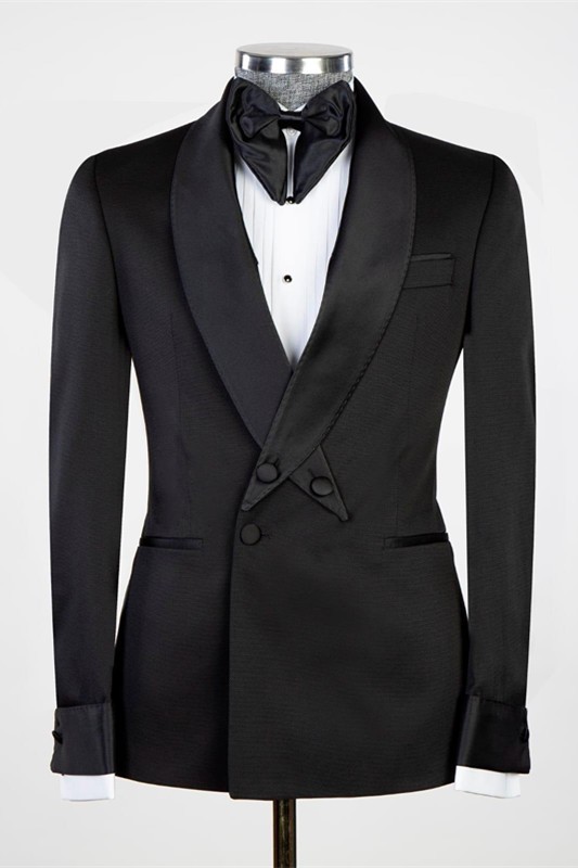 Nathaniel Modern Black Shawl Lapel Close Fitting Wedding Suit