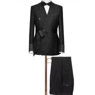 Aidan Black Jacquard Double Breasted Wedding Suit for Men Aidan Black Jacquard Double Breasted Wedding Suit for Men