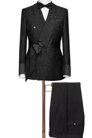 Aidan Black Jacquard Double Breasted Wedding Suit for Men Aidan Black Jacquard Double Breasted Wedding Suit for Men