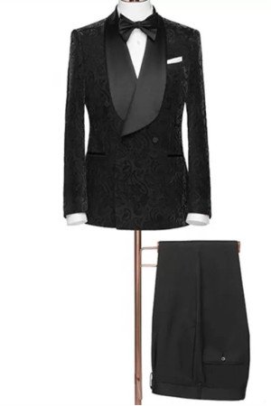 Jordan Black Double Breasted Fashion Jacquard Wedding Men Suit Jordan Black Double Breasted Fashion Jacquard Wedding Men Suit