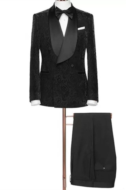 Jordan Black Double Breasted Fashion Jacquard Wedding Men Suit
