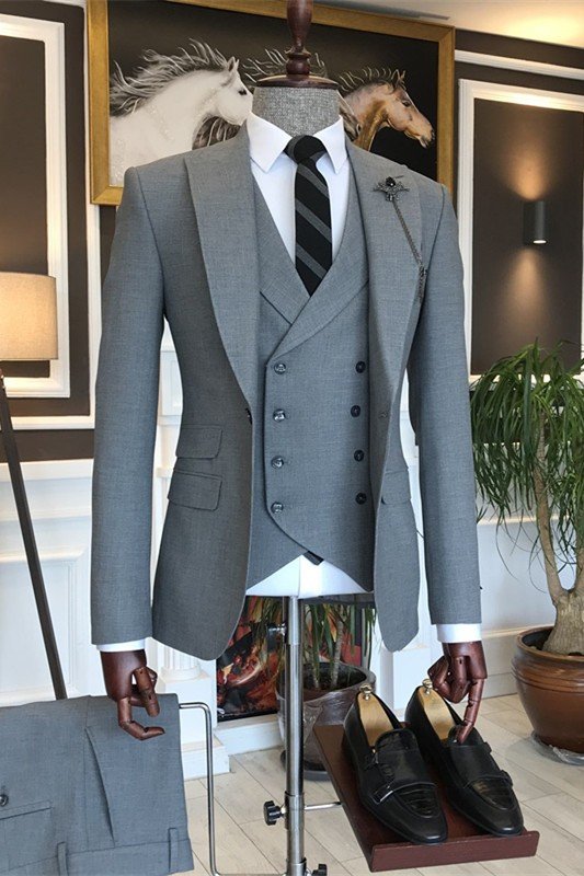 Robert Stylish Gray Three Piece Bespoke Men Suit for Business