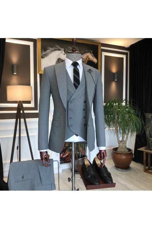 Robert Stylish Gray Three Piece Bespoke Men Suit for Business