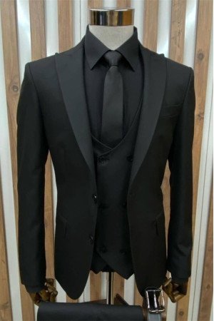 Thomas Simple Black Formal Peaked Lapel Close Fitting Men Suit Thomas Simple Black Formal Peaked Lapel Close Fitting Men Suit