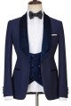 Cameron New Arrival Dark Navy Three Pieces Wedding Suit with Velvet Lapel 