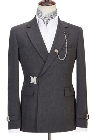 Connor Modern Gray Notched Lapel Slim Fit Prom Suit with Buckle Connor Modern Gray Notched Lapel Slim Fit Prom Suit with Buckle