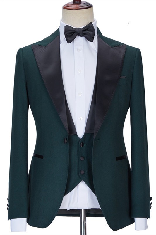 Diego Stylish Dark Green Three Piece Peaked Lapel Prom Men Suit 