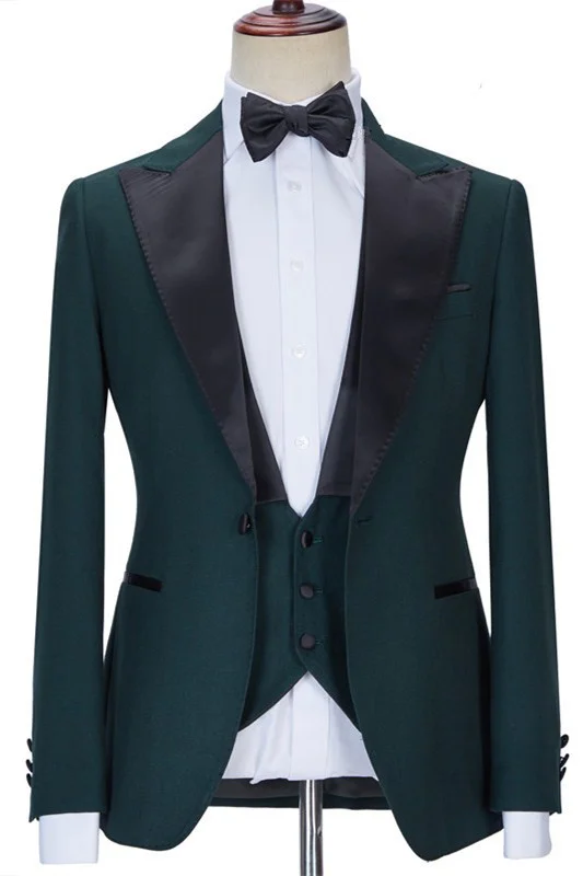 Green Three Piece Slim Fit Peaked Lapel Men's Suits main image 1
