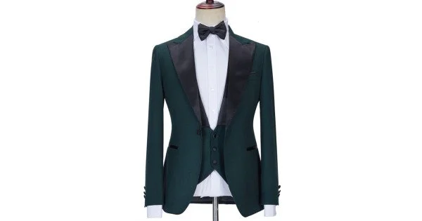Navy Blue Jacquard Three Piece Peaked Lapel Prom Suit main image 0