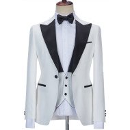 Aaron White Fashion Close Fitting Three Pieces Wedding Suit