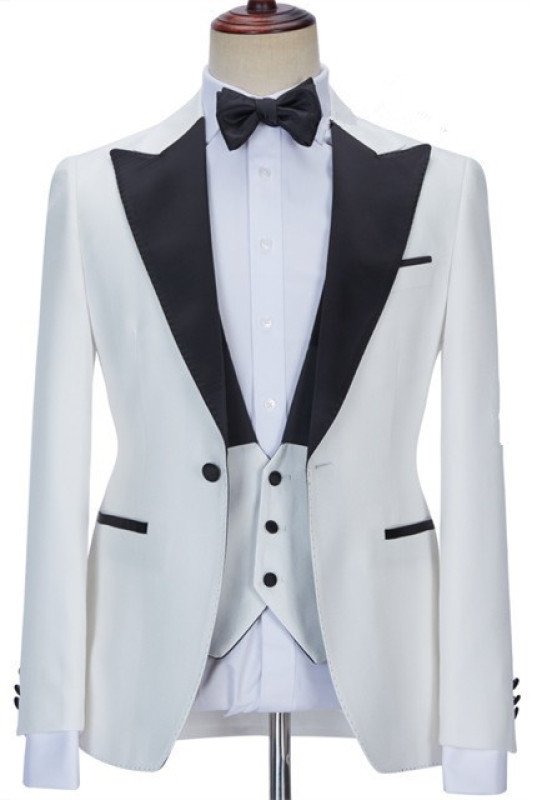 Aaron White Fashion Close Fitting Three Pieces Wedding Suit