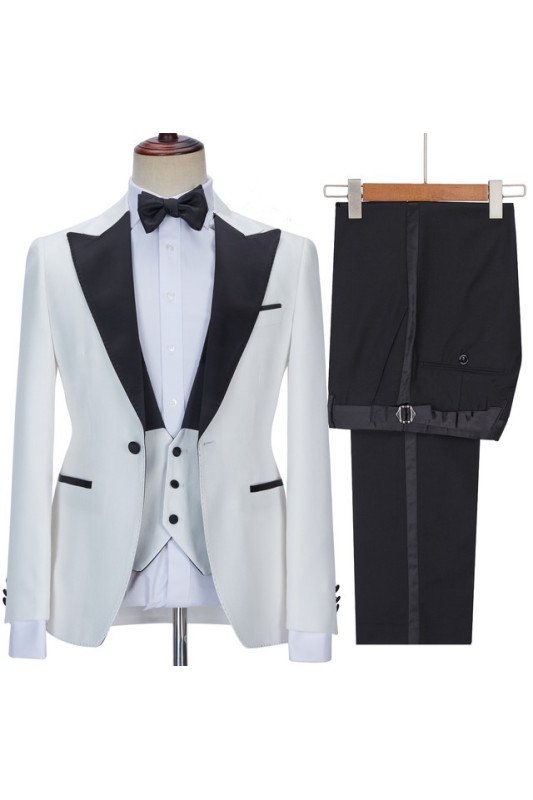 Aaron White Fashion Close Fitting Three Pieces Wedding Suit