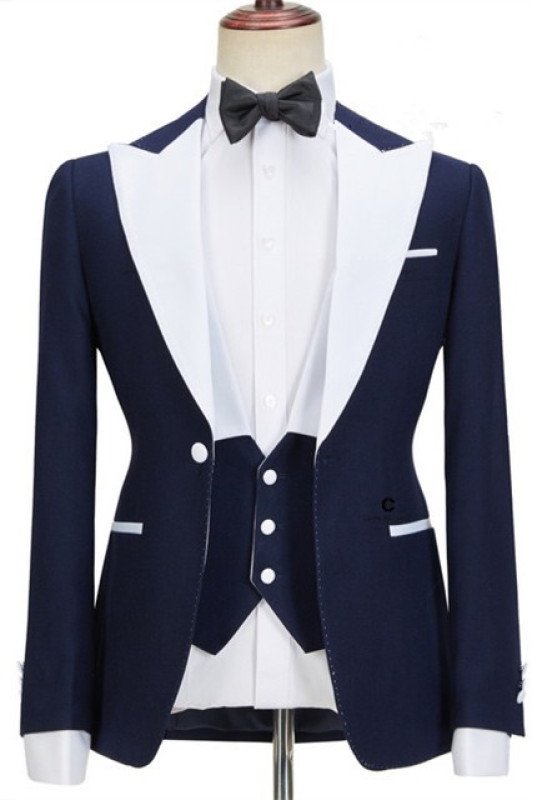 Owen Navy Blue Slim Fit Bespoke Three Pieces Prom Outfits