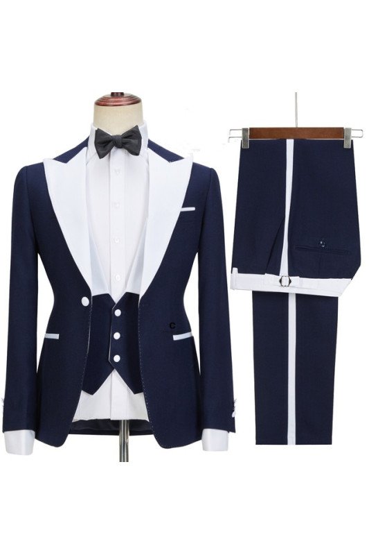 Owen Navy Blue Slim Fit Bespoke Three Pieces Prom Outfits