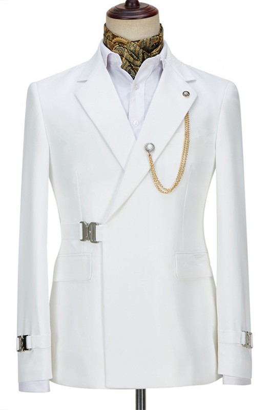 Lucas Bespoke White Best Fitted Prom Suit with Buckle