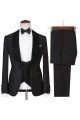 Charles Modern Black Slim Fit Three Pieces Wedding Suit with Velvet Lapel