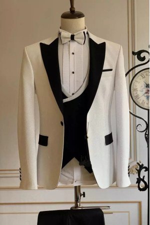 Adam Glitter White Three Pieces Close Fitting Wedding Suit Adam Glitter White Three Pieces Close Fitting Wedding Suit