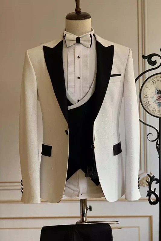 Adam Glitter White Three Pieces Close Fitting Wedding Suit